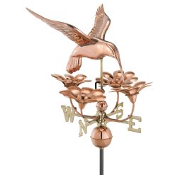 Alternative view of Good Directions Hummingbird with Flowers Weathervane  Polished Copper
