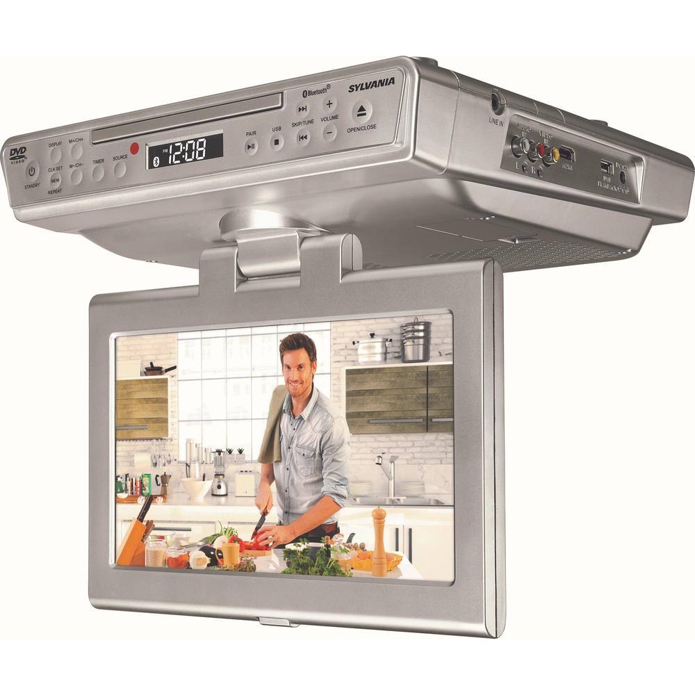 Sylvania SKCR2706BT-SILVER 10-inch Under-Counter Kitchen TV with CD/DVD Player and Bluetooth